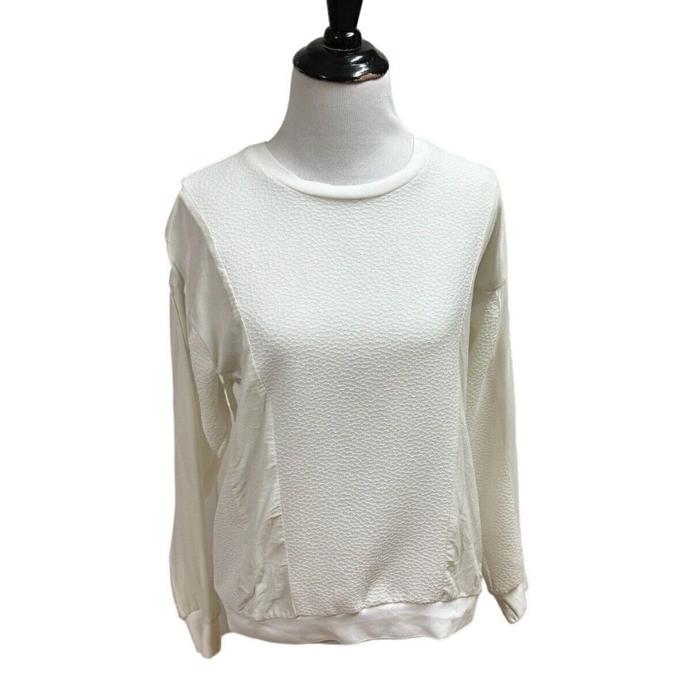 Rebecca Taylor Women's Size 2 Blouse Top Long Sleeve Semi Sheer Textured White